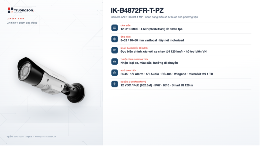 Camera ANPR ghi hình vi phạm giao thông Ikegawa IK-B4872FR-T-PZ thân trụ 4MP